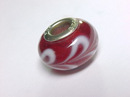 RED and WHITE European Art Glass Bead Slide CHARM - Sterling Silver - FR... - $25.00