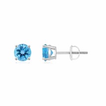 Natural Swiss Blue Topaz Solitaire Stud Earrings in 14K Gold (Grade-AA , 5MM) - £337.40 GBP