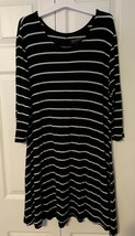 ARIZONA JEAN CO.DRESS Stretchy 3/4 Sleeve Black White Striped Dress Jrs ... - £10.28 GBP