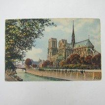 Art Postcard Paris France By Strolling Notre Dame Archeveche Yvon Antique RARE - £15.94 GBP