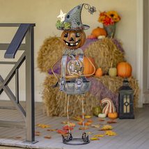 Zaer Ltd. Metal Pumpkin Witch Halloween Statue (Holding an Owl) - £168.34 GBP+