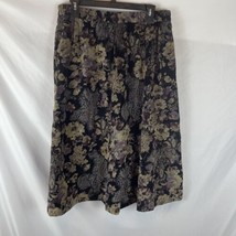 ORVIS Midi Skirt Medium Black Beige Brown Floral Print Vintage - £10.99 GBP