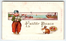 Easter Peace Postcard Bunny Rabbit Flowers Vintage Stecher 1914 Series 304 E - £6.47 GBP