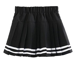 Girl&#39;s Double Layer Elasticated Pleat Skirt (Child S, Black white stripes) - £20.61 GBP