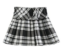 Girl`s Plaid Double Layers Elasticated Pleated Skirt(Child S, White black) - £18.63 GBP