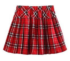 Girl`s Plaid Double Layers Elasticated Pleated Skirt(Child XS, Red white) - £19.82 GBP