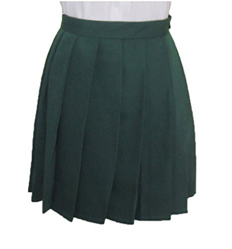 Women`s School Uniform High Waist Solid Pleated Skirts (XL ,Dark green) - $19.79