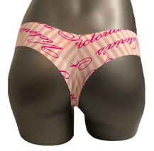Nwt Victoria Secret Signature Pink Stripe Logo Seamless No Show Raw Cut Thong Xs - £11.05 GBP