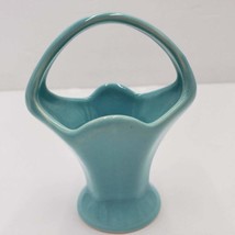 Camark Pottery Small Aqua Blue Basket 4 1/4&quot;H Made U.S.A. Vintage 1940s - £22.75 GBP