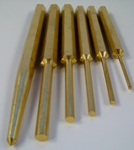 6pc SOLID BRASS PUNCH SET Center and PIN Non Sparking 5-3/4 Long 58 Bras... - $29.99