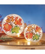LED Lighted Fall Harvest Leaves &amp; Acorns Pearled Crackle Glass Ball Tabl... - $27.29 CAD+
