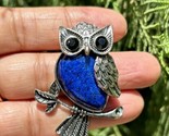 Oxidized Silver Hindu Religious Lakshmi&#39;s Ullu Owl Pendant Locket, Lapis... - £11.67 GBP