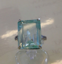 Estate Cerified 13.7 ct Sky blue Aquamarine &amp; Diamond 14k gold engagement ring - £2,776.47 GBP