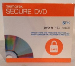 Memorex -Secure 5-Pack 16x DVD-R Discs with Slimline Case AES 256-Bit Encryption - £7.92 GBP
