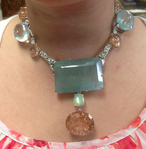 Huge 530 ct TGW aquamarine, Morganite, opal, diamond, Platinum 14k gold necklace - £103,438.40 GBP