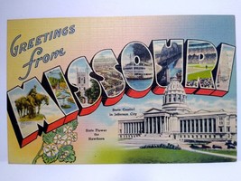 Greetings From Missouri Large Big Letter Postcard Linen Vintage Tichnor Unused - £7.83 GBP