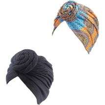 2Pieces African Turban for Women Knot Pre-Tied Bonnet Beanie Cap Headwrap - $15.00