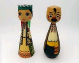 Vintage Ukrainian Folk Art Wooden Dolls Man &amp; Woman Hand Painted 5.75"  - $42.56