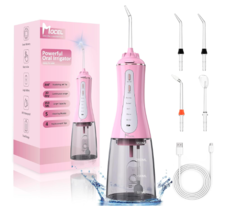 MOCEL Water Dental Flosser Oral Irrigator with 5 Modes 6 Tips Cordless-Pink - £19.52 GBP