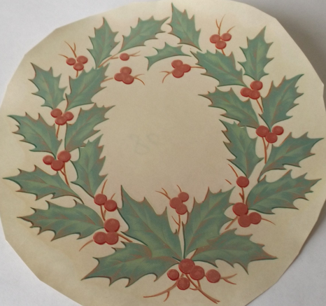 1 Holy Berry Wreath Waterslide Ceramic Decals  8&quot; - Vintage - $3.25