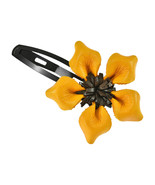 Exotic Daisy Flower Blossom Genuine Yellow Leather Barrette Hair Clip - £8.82 GBP