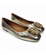 $248 Tory Burch GEORGIA Spark Gold Metallic BALLET FLATS Soze 7.5 Logo EUC - $177.80 CAD