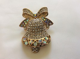 VTG Gold tone metal Aurora Borealis crystal rhinestones Bell pin brooch - $35.64
