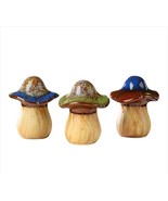 Mushroom Figurines Set of 3 Ceramic 4.9" High 3 Colors Home Garden Toadstool - $35.63