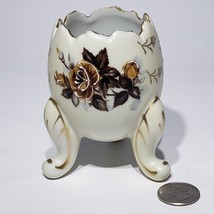 Vintage Napcoware Porcelain Cracked Egg Vase 3-Footed Brown Flowers C3199/S - £23.05 GBP