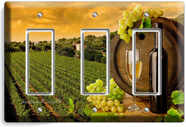 Tuscan Vineyard Rustic Wine Barrel Grapes Triple Decoa Light Switch Plate Cover - £14.09 GBP