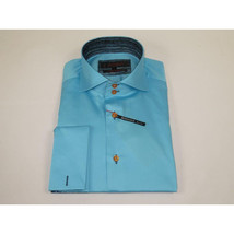 Men's Axxess Turkey Shirt 100% Cotton High Collar 224-08 French Cuffs Teal image 6