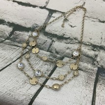 Ann Taylor Loft Necklace Gold Toned Multilayered Rhinestone Charms - £11.64 GBP