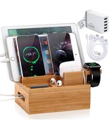 Bamboo Docking Station for Multiple Devices ± 5 Port USB Electronic Charger - £26.54 GBP