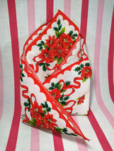 NOS Mid Century Handkerchief Christmas Poinsettia, Holly Berry &amp; Ribbon ... - $10.00