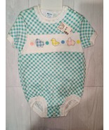 Vintage NWT Carter&#39;s Infant Bodysuit Gingham Plaid Teal Duck Bunny 12M - $14.99