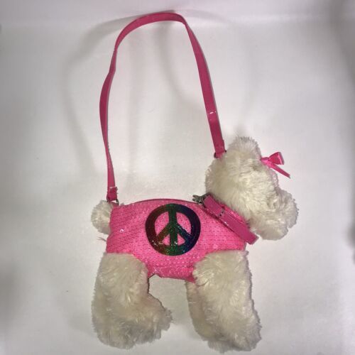 Primary image for Poochie & Co Poodle Purse Colorful Pink Sequined w PEACE Sign Strapped Bag