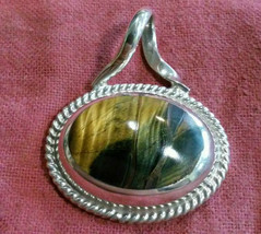 Large Taxco .925 Sterling Silver Tiger&#39;s Eye Pendant - Free Shipping ! - £36.33 GBP