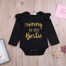 Baby girl romper black flying sleeve gold Newborn gift Mommy is my Besti... - £17.95 GBP