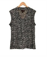 Dana Buchman Sleeveless Blouse Black White Pleat V Neck Top Stretch XL D... - €10,17 EUR