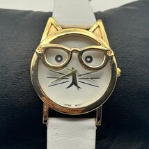 Women&#39;s Cat Face Gold Fashion Watch White Leather Working New Battery - €15,08 EUR
