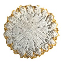 Ruffled Boho Crocheted Doily Vintage Handmade Round Scalloped Orange White 10” - £16.84 GBP