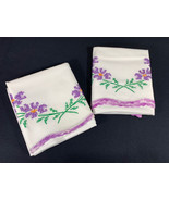 2 Purple Floral EMBROIDERED LINEN Pillow Cases - Scalloped Edge - Easter... - $17.81
