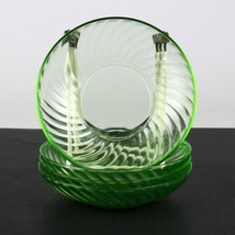 Hocking Spiral Green Cereal Bowls 4 pc Set, Vintage Depression Glass 5 1/2&quot; HTF - £47.13 GBP