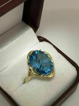 3CT Oval Cut Blue Topaz Solitaire Vintage Engagement Ring 14K Yellow Gold Over - £90.05 GBP