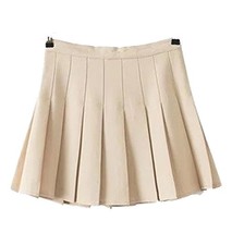 Women&#39;s High Waist Solid Pleated Mini Tennis Skirt (L,Khaki) [Apparel] - £30.74 GBP