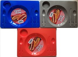 Dinner Lunch Food Trays Plastic w Flatware 5 Sections 10”x14.3”, Select: Color - £2.35 GBP