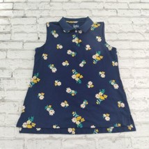 Croft and Barrow Shirt Womens Small Blue Floral Sleeveless The Classic Polo - £12.78 GBP