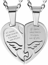 2pcs His And Hers Angel Wings Heart Couples Pendant Necklace Set 19 And 21 Inch - £35.32 GBP