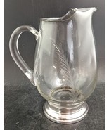 Cut Crystal Pitcher w Silver Plated Foot, Hand-Blown Antique, Applied Ha... - $48.00
