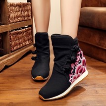 Winter Warm Women Short Ankle Boots Cotton Embroidered Ladies Casual Canvas Wedg - £38.01 GBP